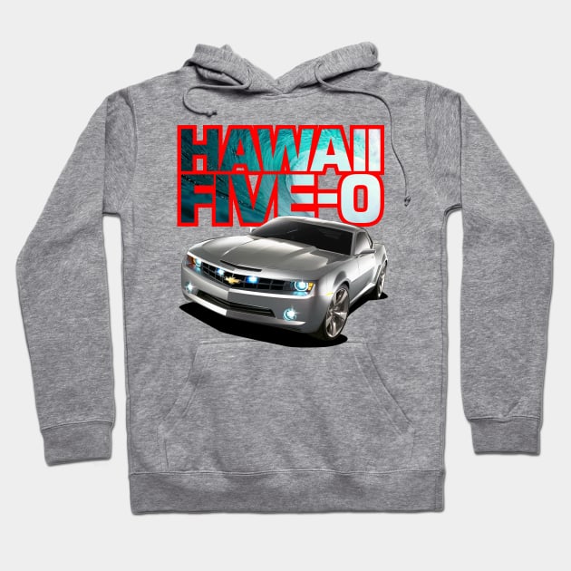 Hawaii Five-O SILVER CAMARO Red Outline Hoodie by fozzilized